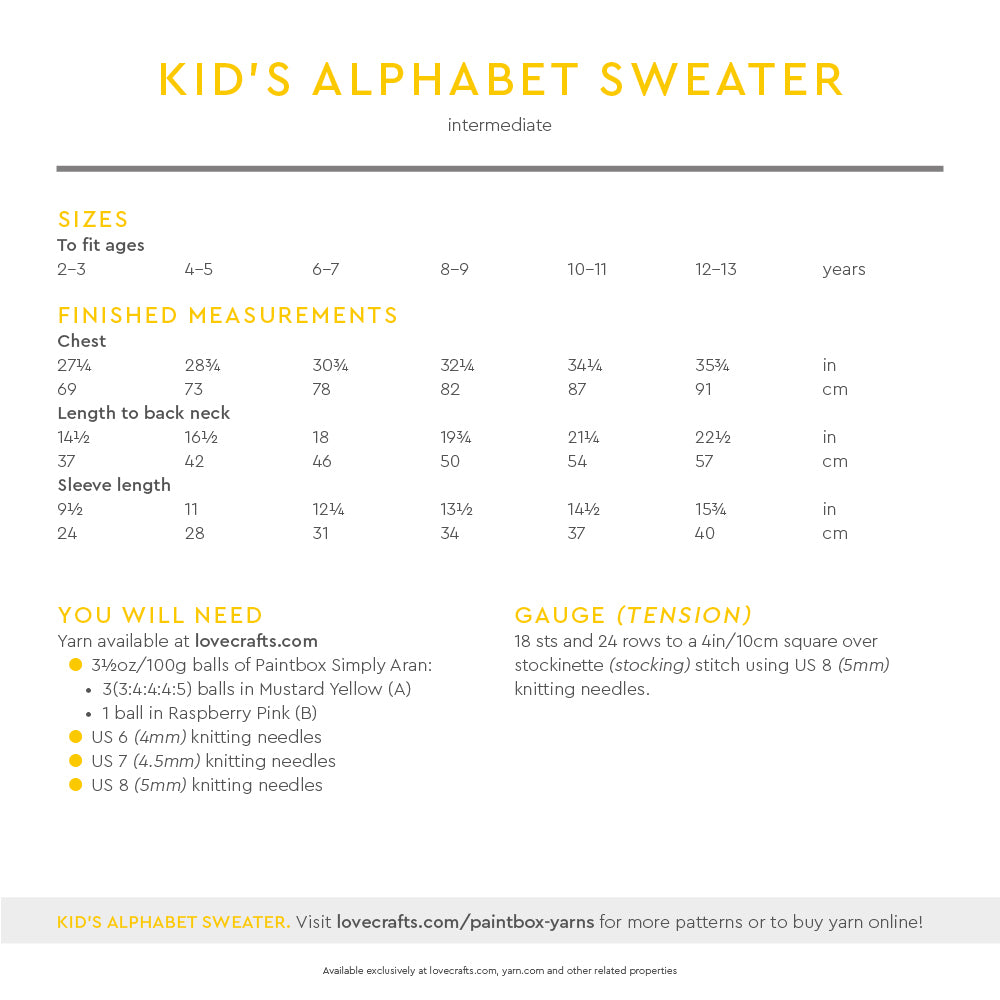 Paintbox Yarns Kid's Alphabet Sweater Knitting Pattern
