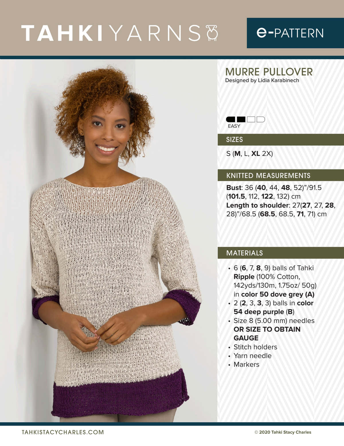 Tahki Yarns Murre Pullover Knitting Pattern
