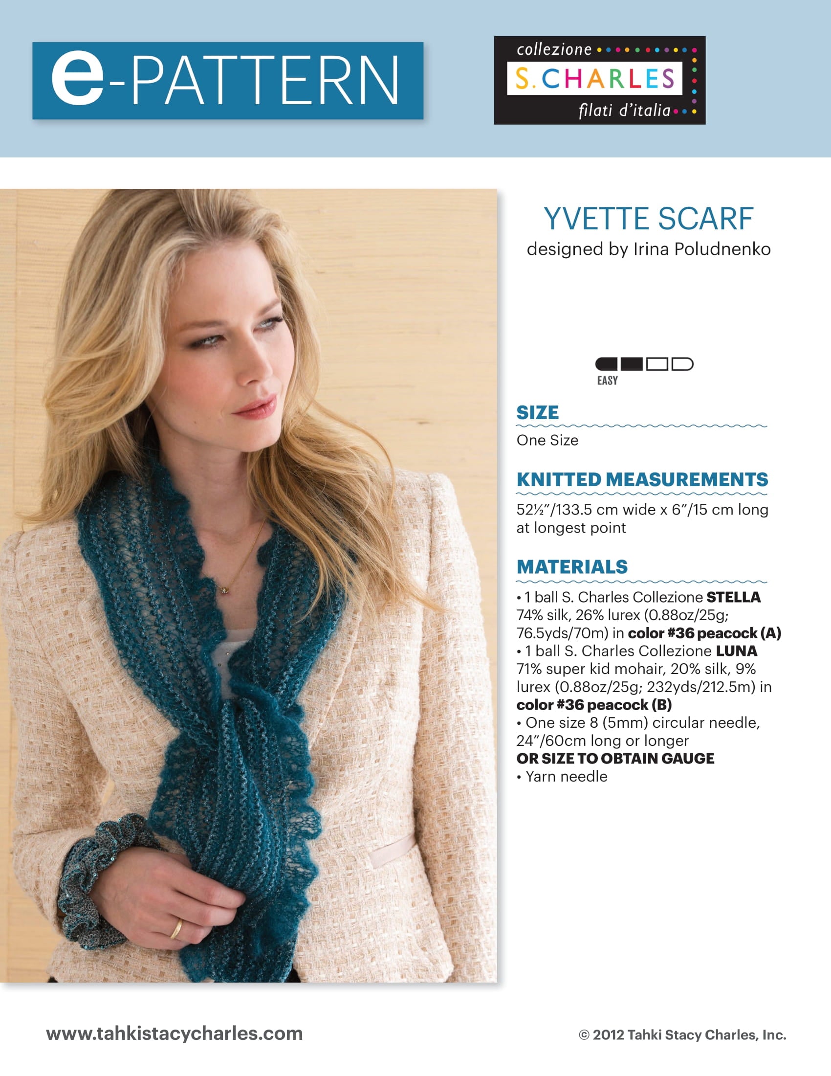 Stacy Charles Fine Yarns Yvette Scarf Knitting Pattern