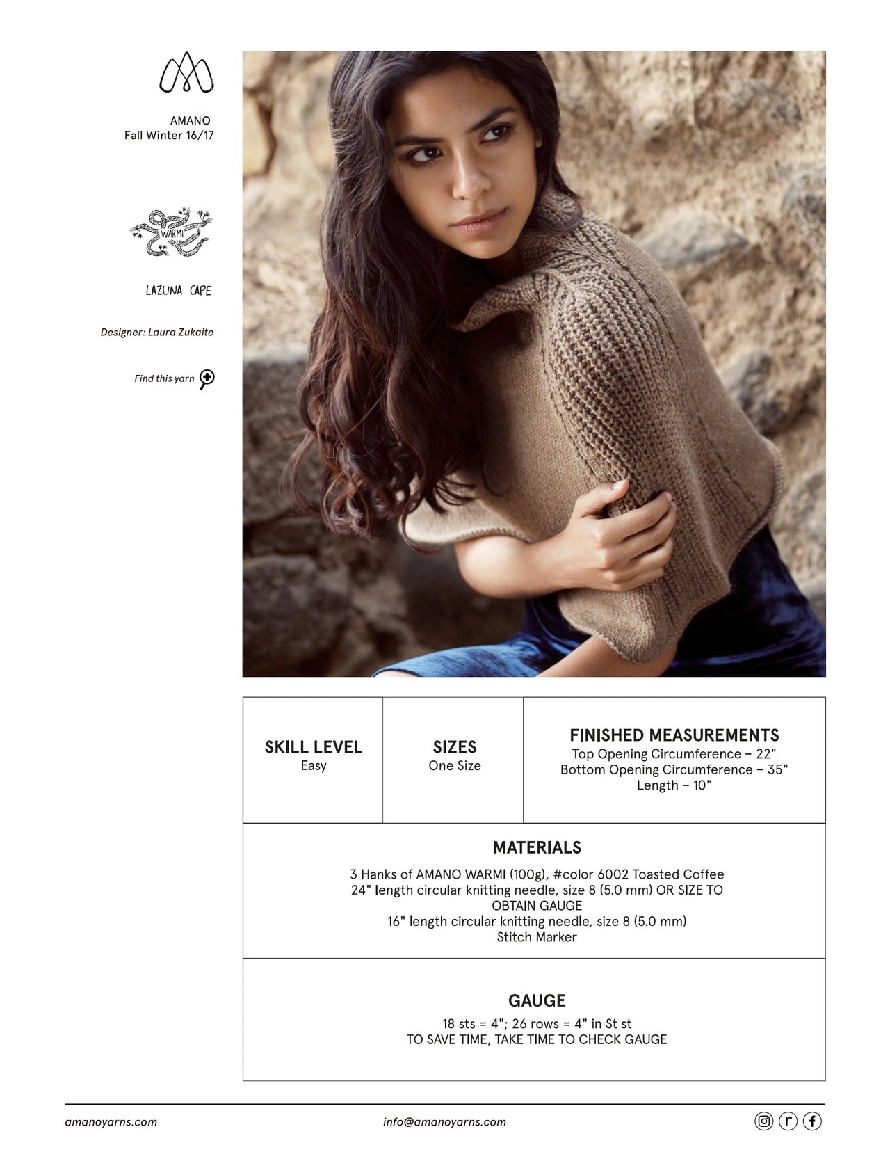 AMANO Lazuna Cape Knitting Pattern