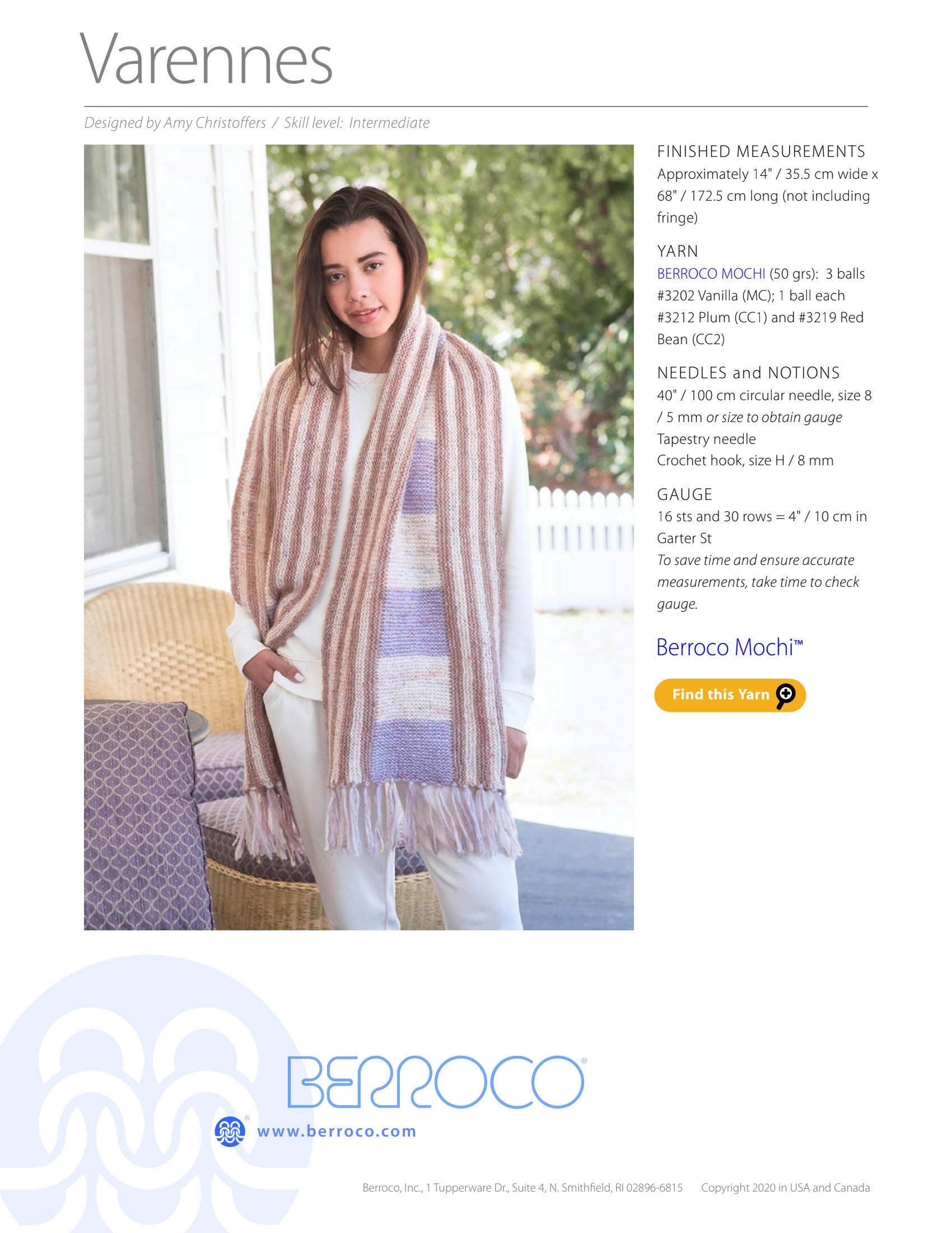 Berroco Varennes Scarf Knitting Pattern