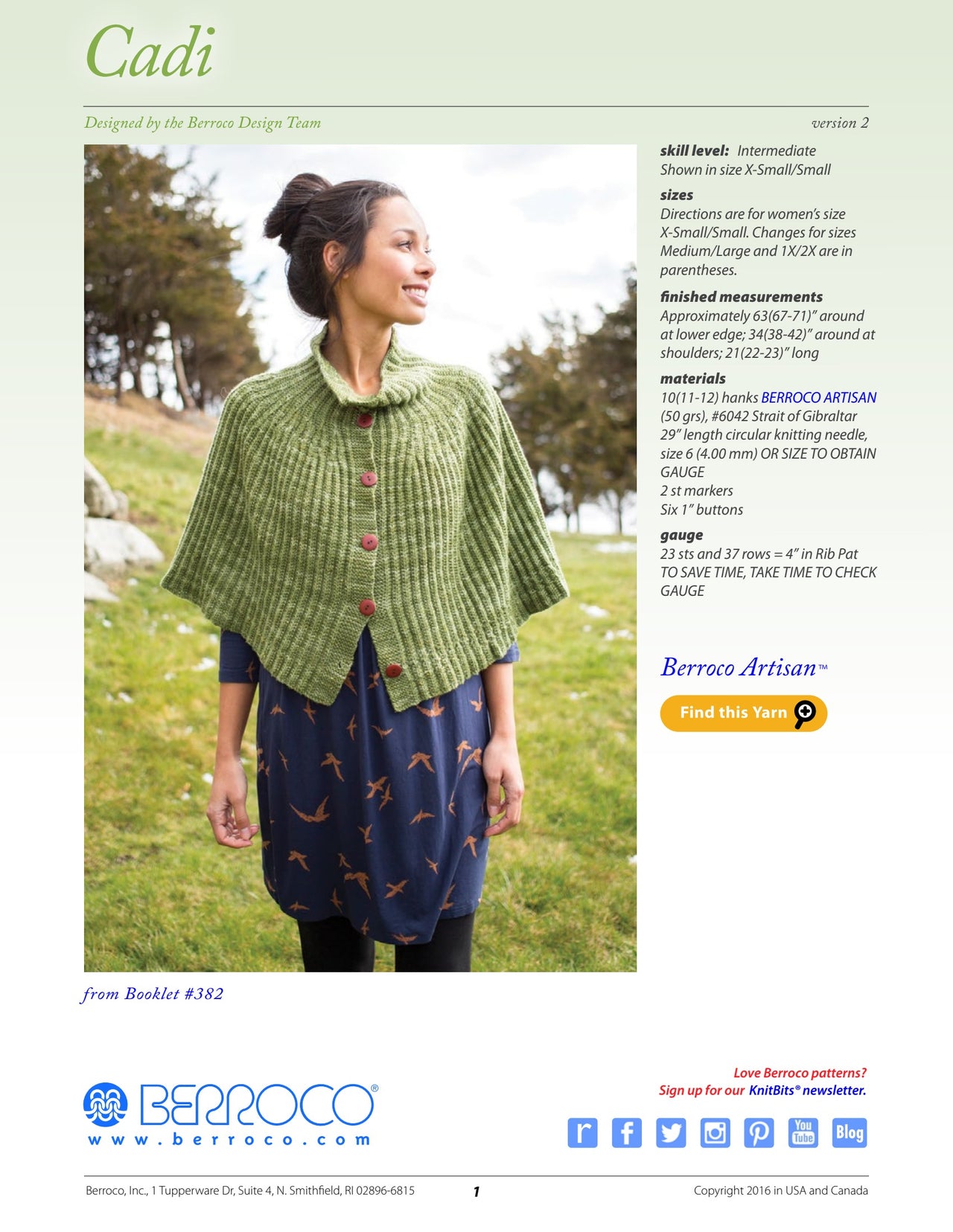 Berroco Cadi Cape Knitting Pattern