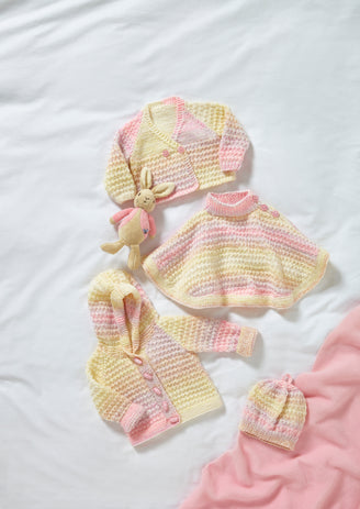 Babies Cardigan, Cape, Jacket and Hat in King Cole Cutie Pie DK- P6032 - Leaflet