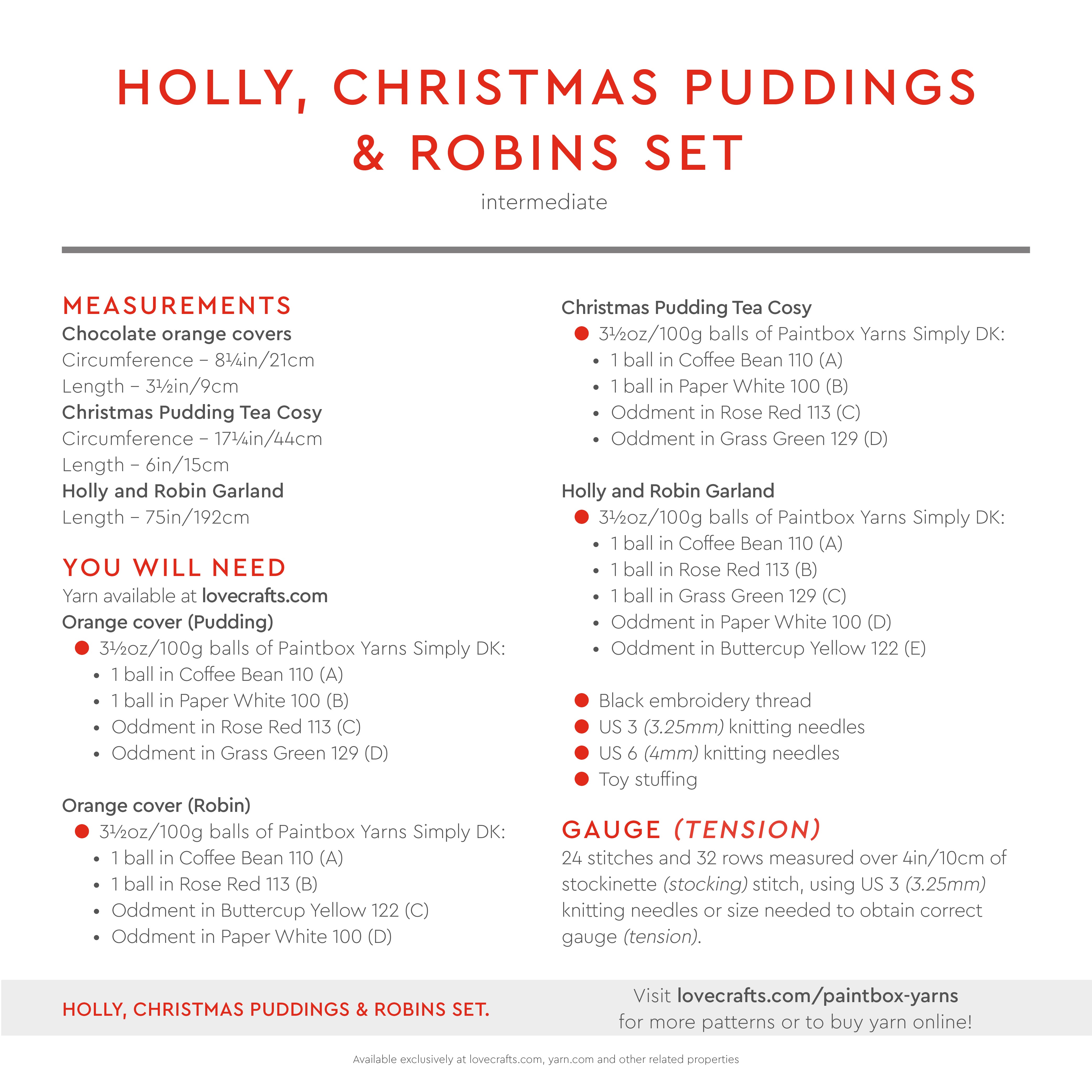 Paintbox Yarns Holly, Christmas Pudding & Robin Set Knitting Pattern