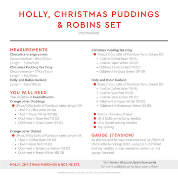Paintbox Yarns Holly, Christmas Pudding & Robin Set Knitting Pattern