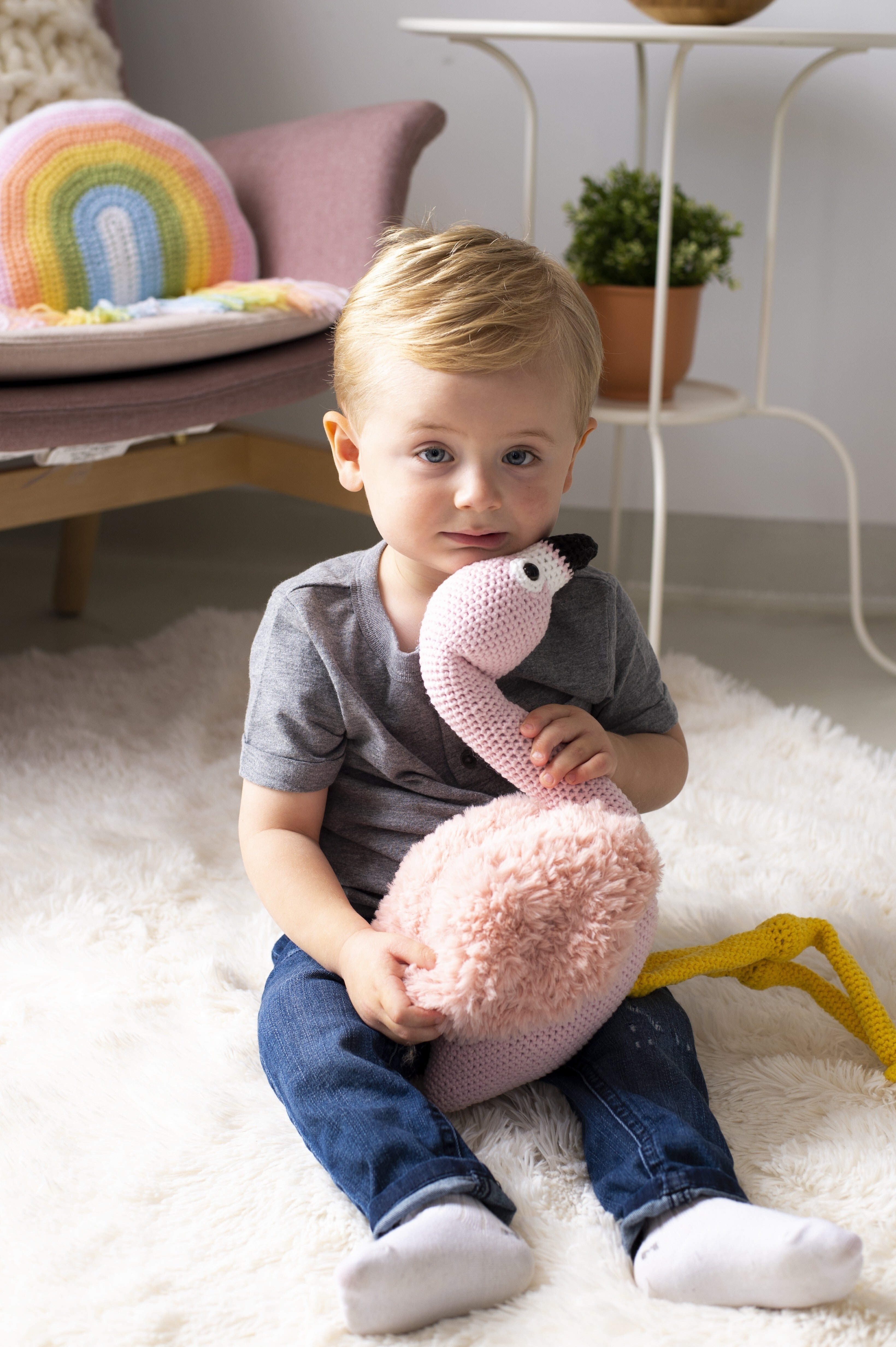 Florence Flamingo in Lion Brand Feels Like Butta & Go For Faux