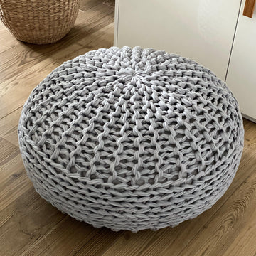 Super Chunky Grey T-Shirt Yarn Pouf