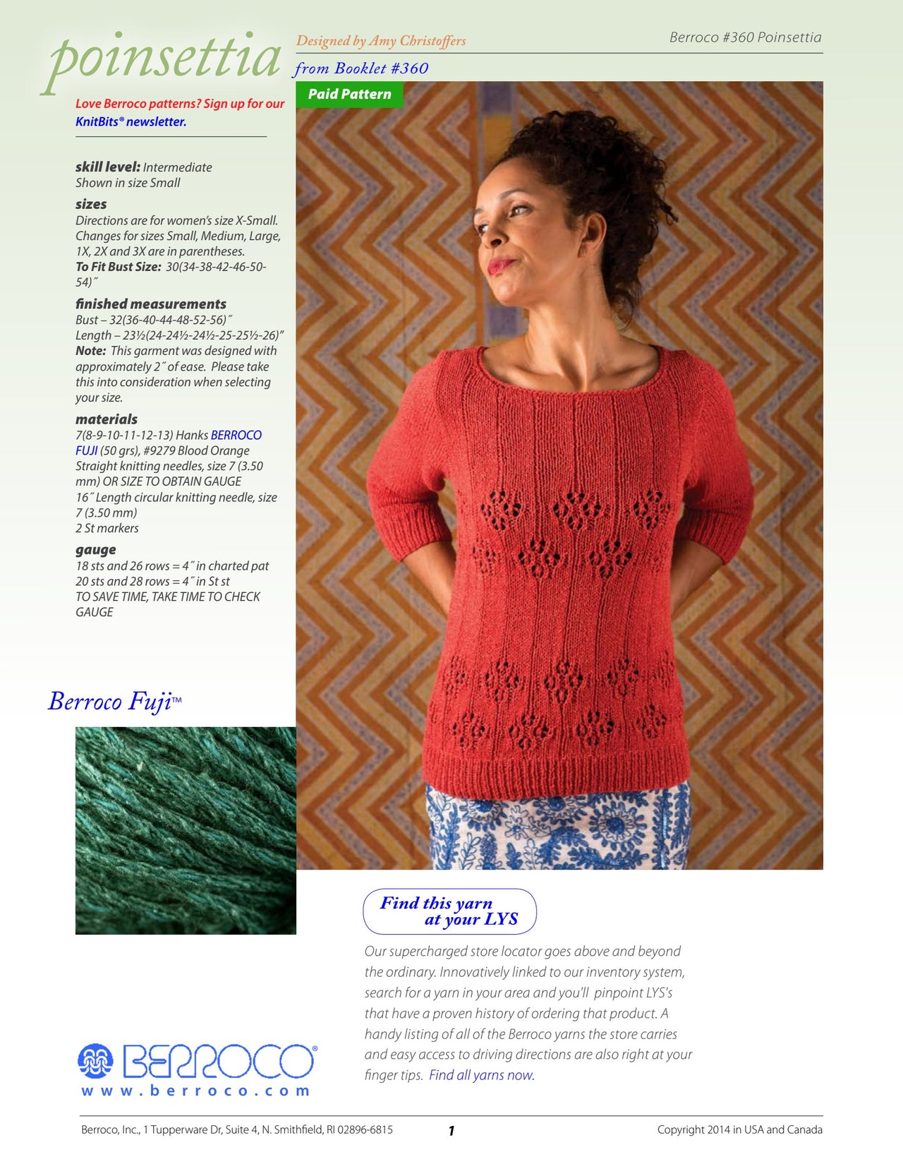 Berroco Poinsettia Jumper Knitting Pattern