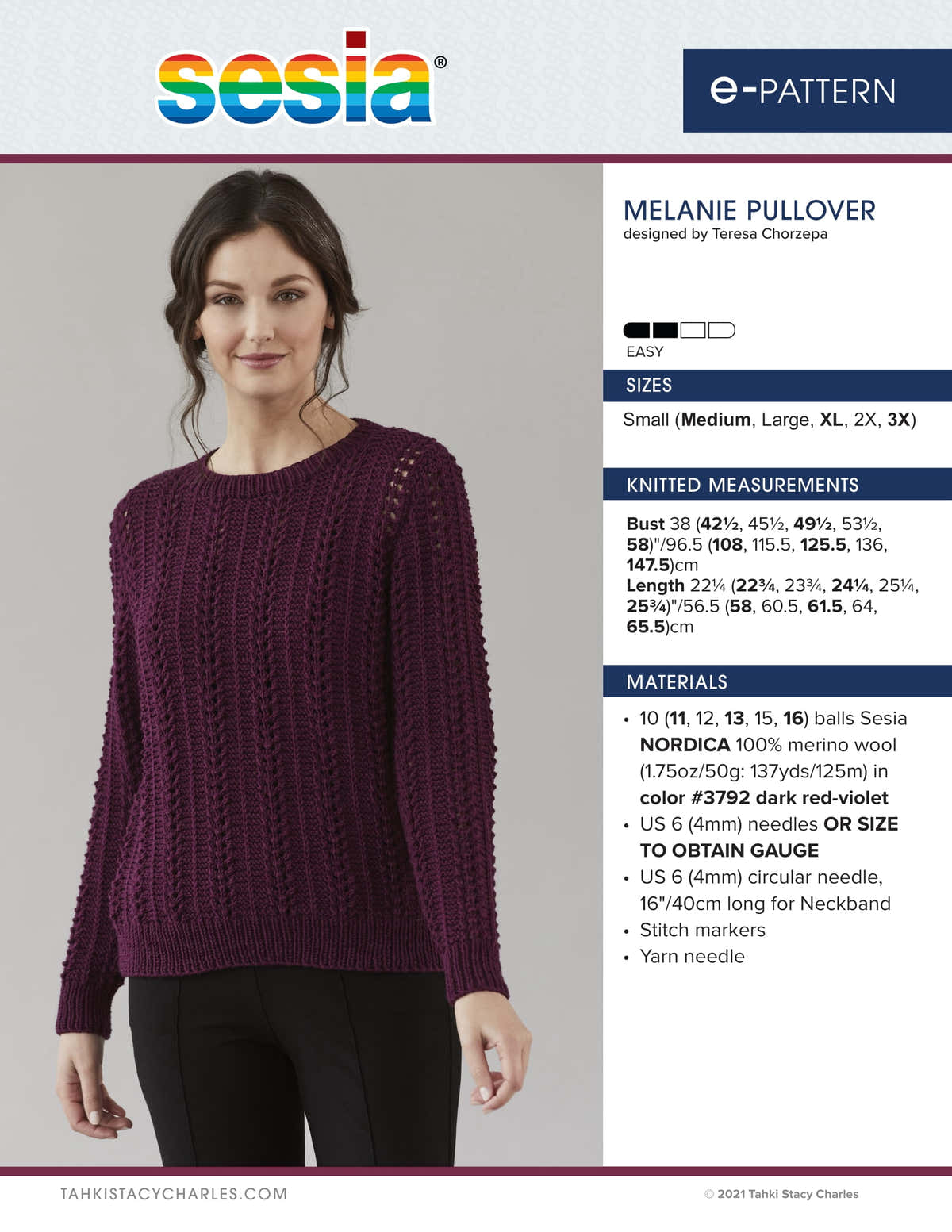 Sesia Melanie Pullover Jumper Knitting Pattern