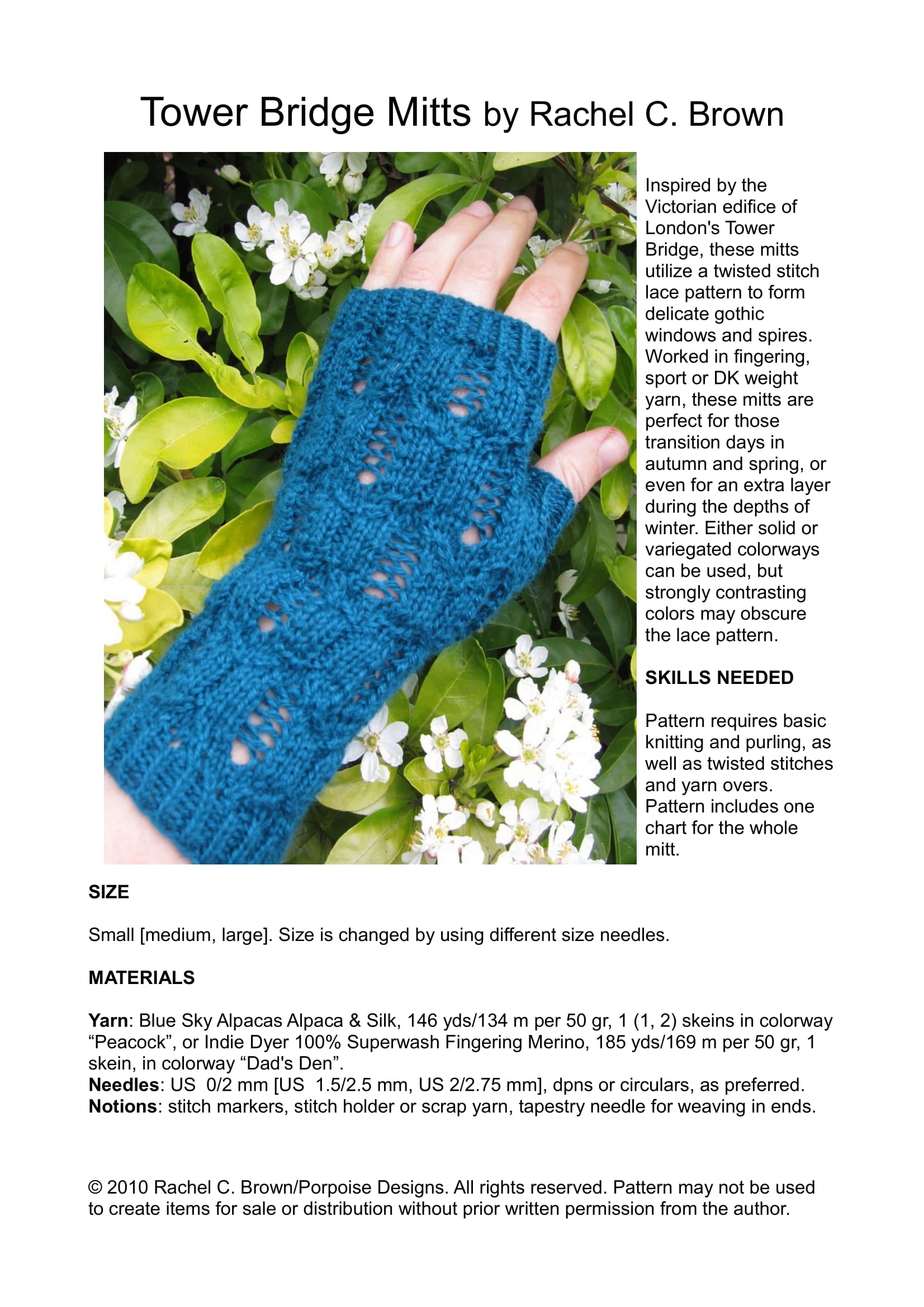 Rachel Brown Tower Bridge Mitts Gloves Knitting Pattern
