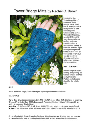 Rachel Brown Tower Bridge Mitts Gloves Knitting Pattern