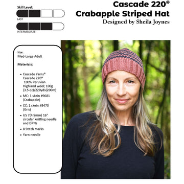 Crabapple Striped Hat in Cascade Yarns Cascade 220® - W819 - Free PDF