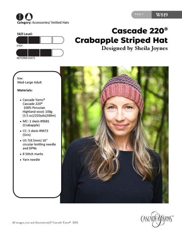 Crabapple Striped Hat in Cascade Yarns Cascade 220® - W819 - Free PDF