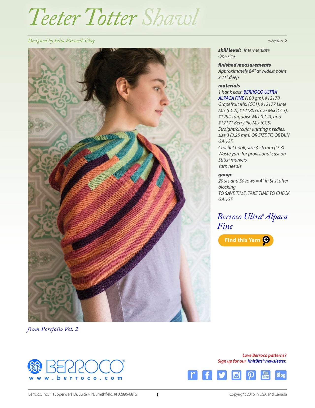 Berroco Teeter Totter Shawl- Portfolio Vol. 2 PDF