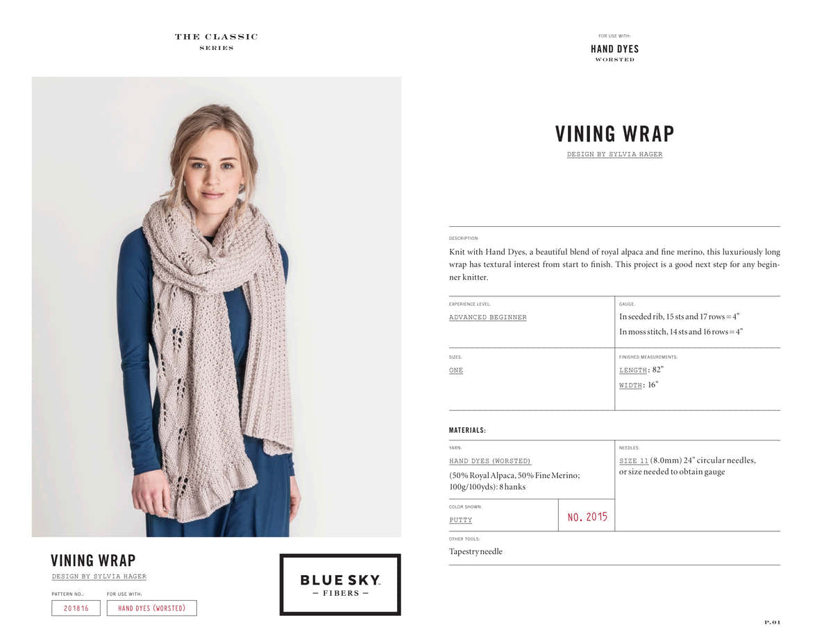 Blue Sky Fibers Vining Wrap Scarf Knitting Pattern
