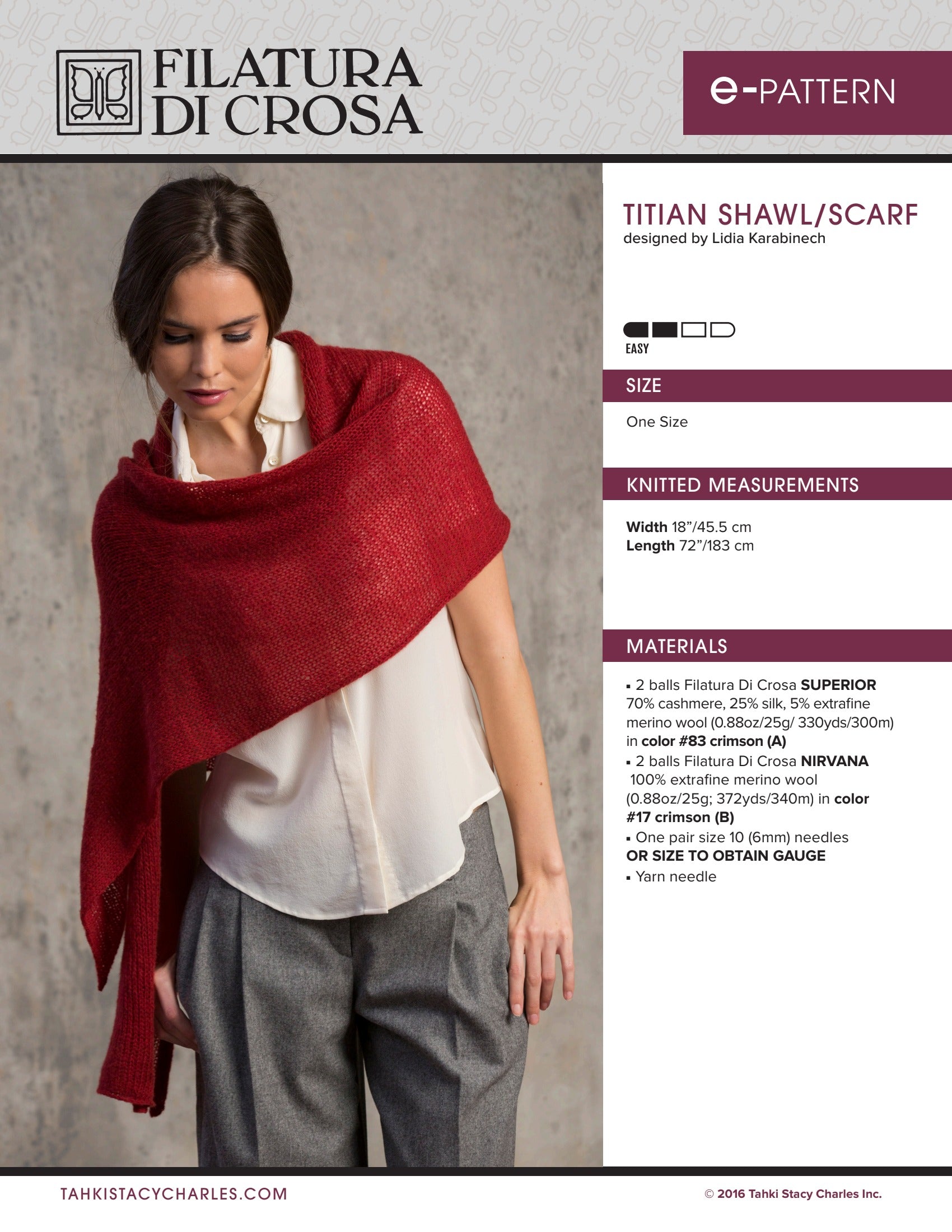 Filatura Di Crosa Titian Shawl/Scarf Knitting Pattern