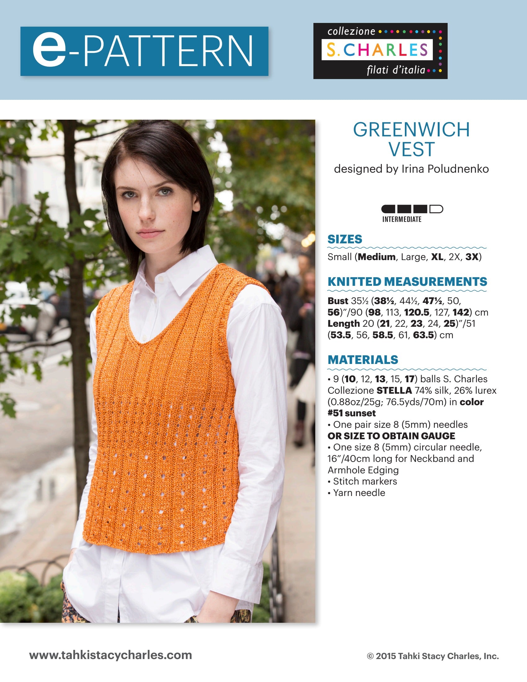 Stacy Charles Fine Yarns Greenwich Vest Knitting Pattern