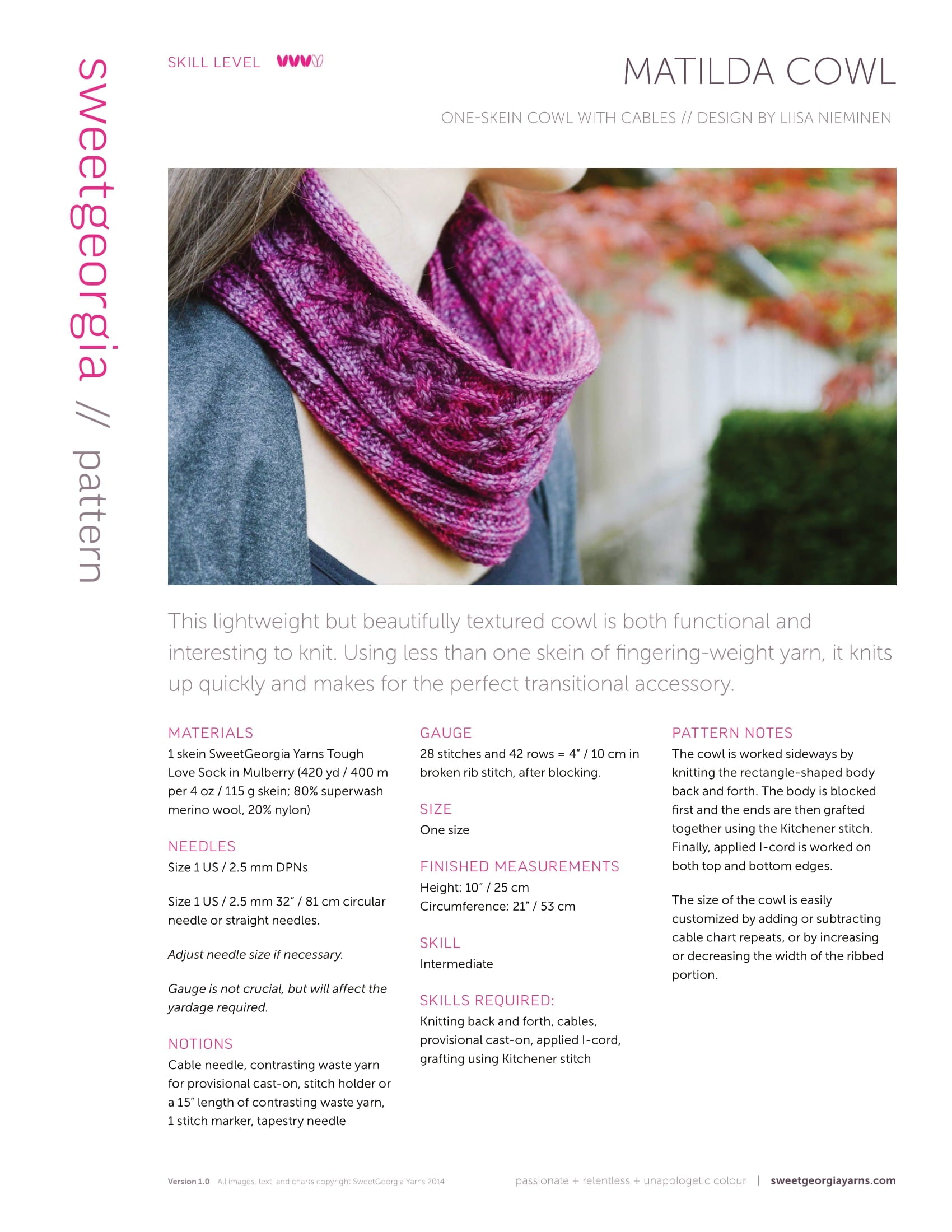 SweetGeorgia Matilda Cowl Knitting Pattern