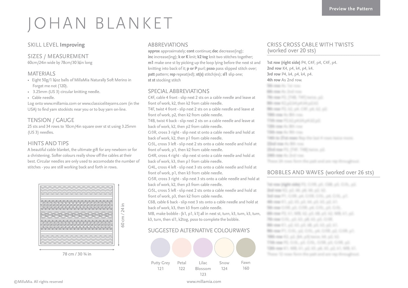 MillaMia Johan Baby Blanket Knitting Pattern