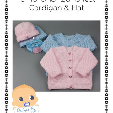 Elis baby unisex cardigan and beanie hat knitting pattern 0-3mths & 3-6Mmhs