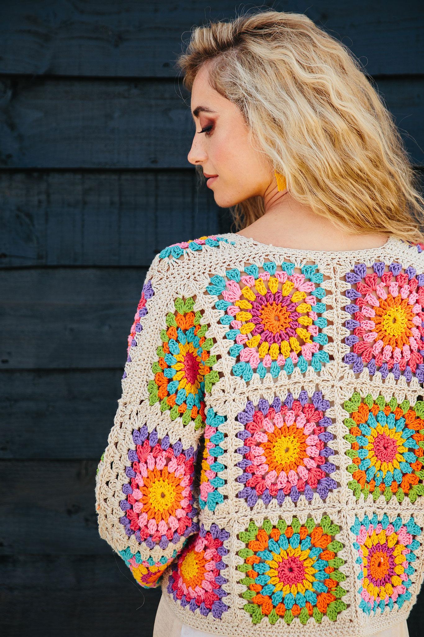Mandala Cropped Granny Square Cardigan