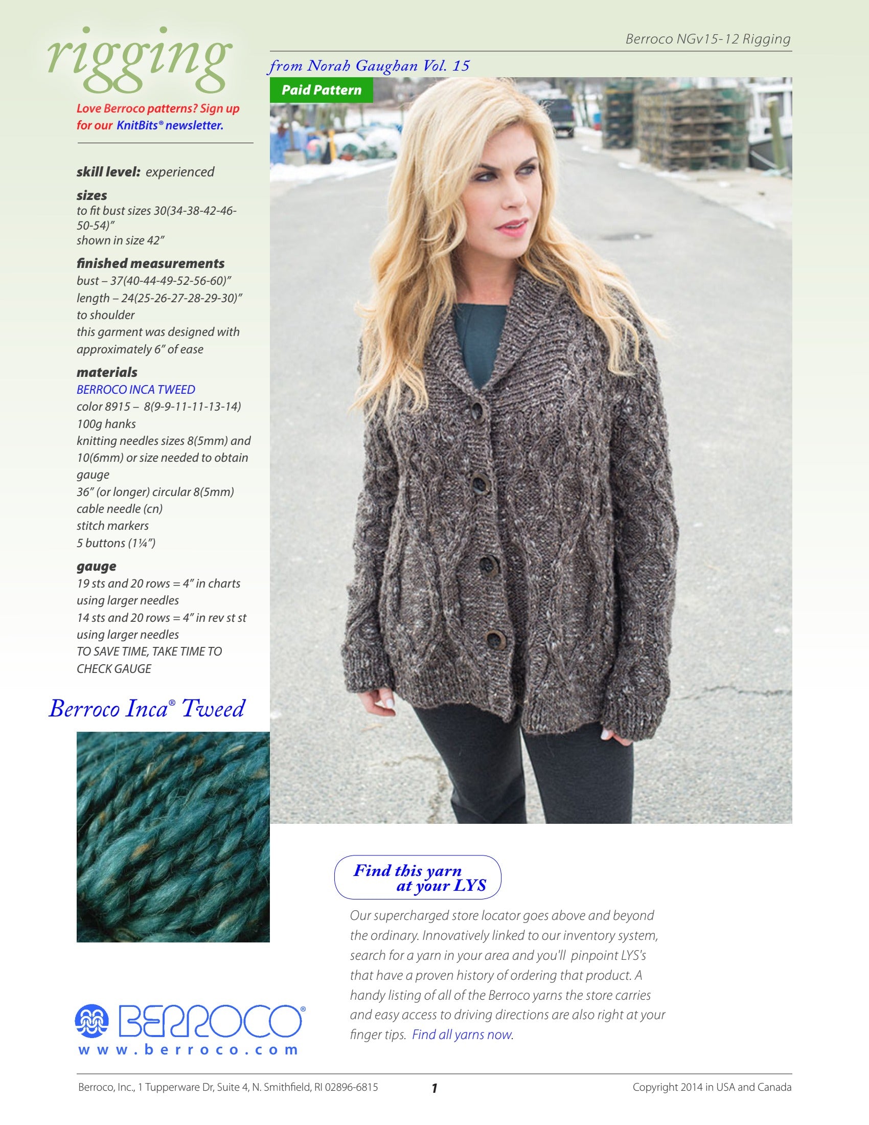 Berroco Rigging Cardigan Knitting Pattern