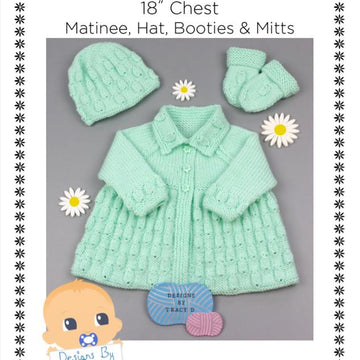 Daisy matinee, bonnet or beanie, booties & mitts Baby Knitting Pattern