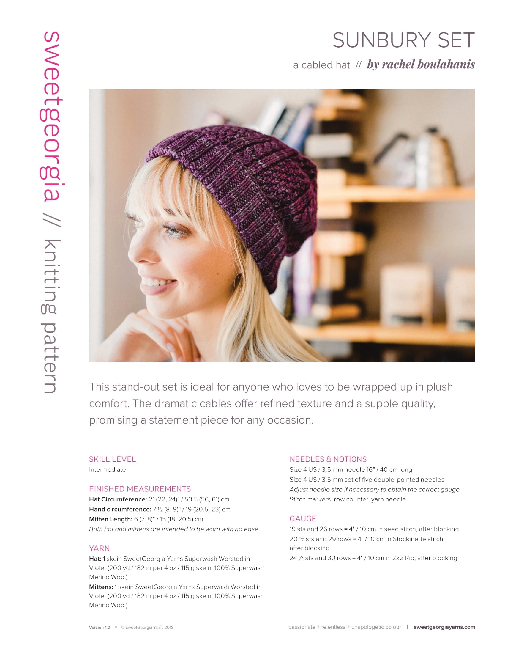 SweetGeorgia Sunbury Set Hat Knitting Pattern