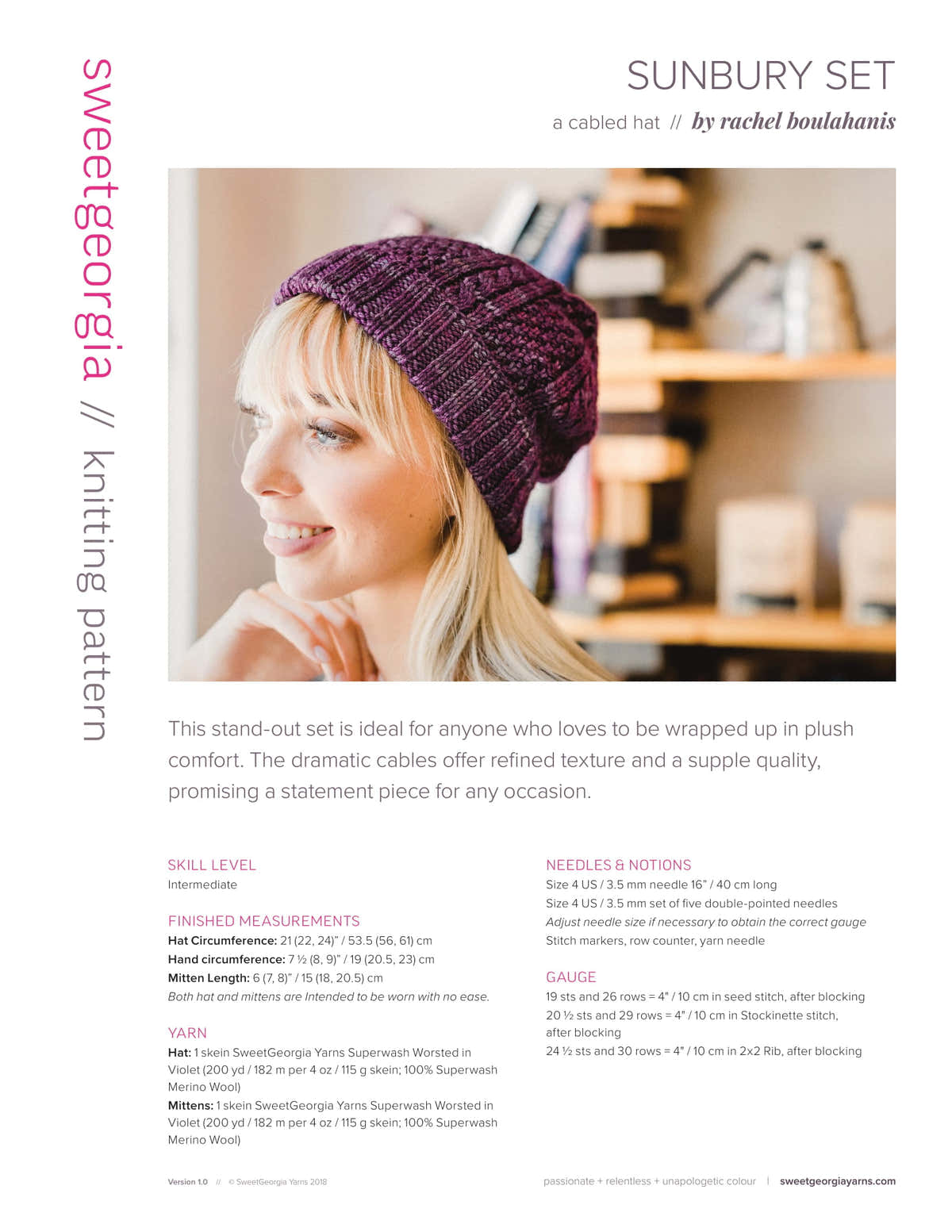 SweetGeorgia Sunbury Set Hat Knitting Pattern