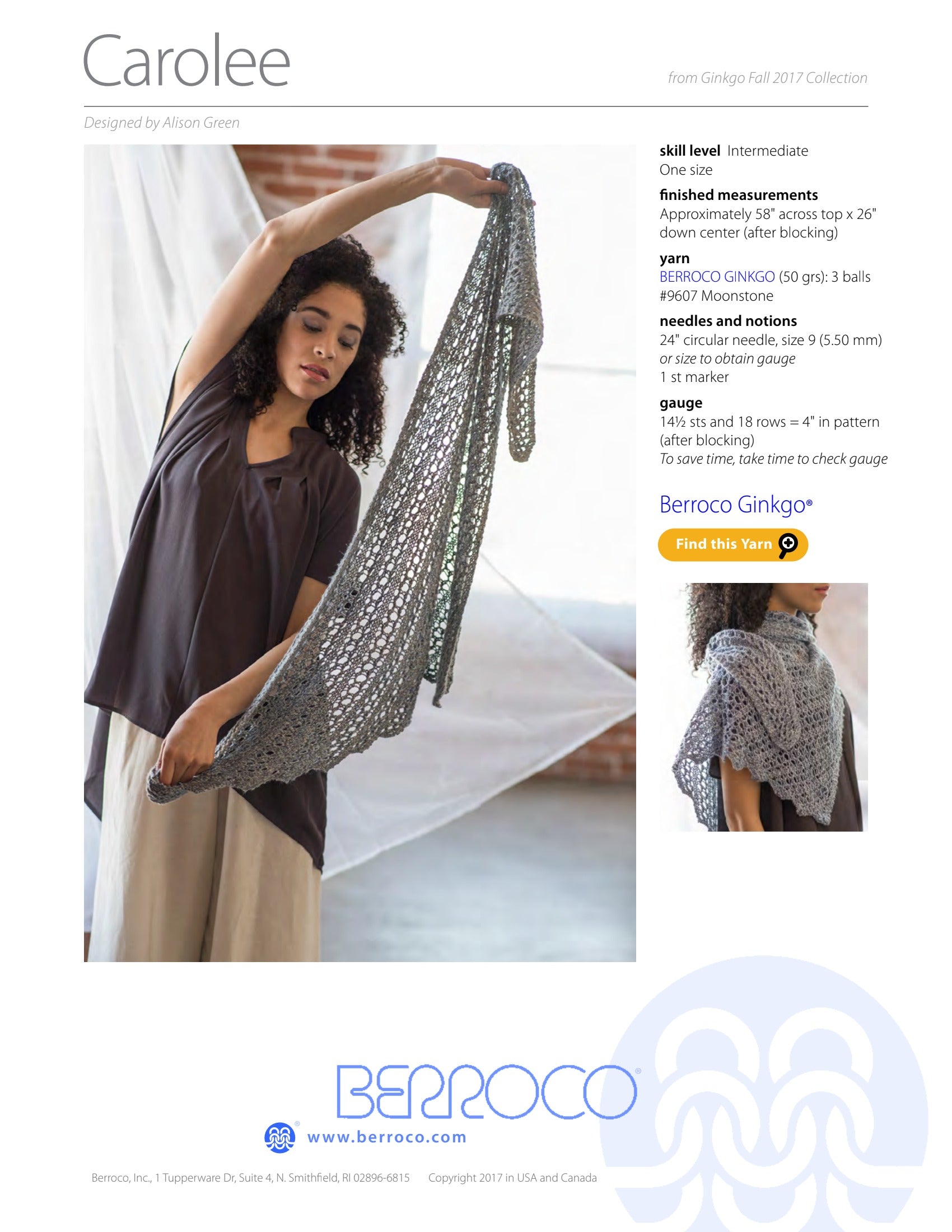 Berroco Carolee Wrap Knitting Pattern