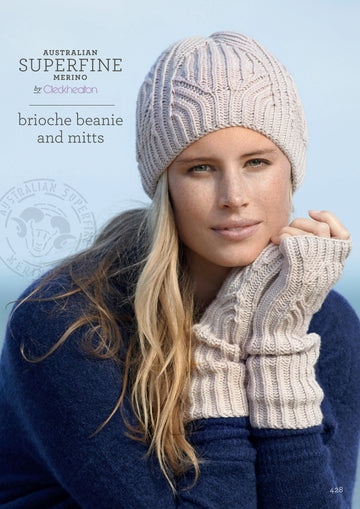 Cleckheaton Brioche Beanie and Mitts Gloves Knitting Pattern