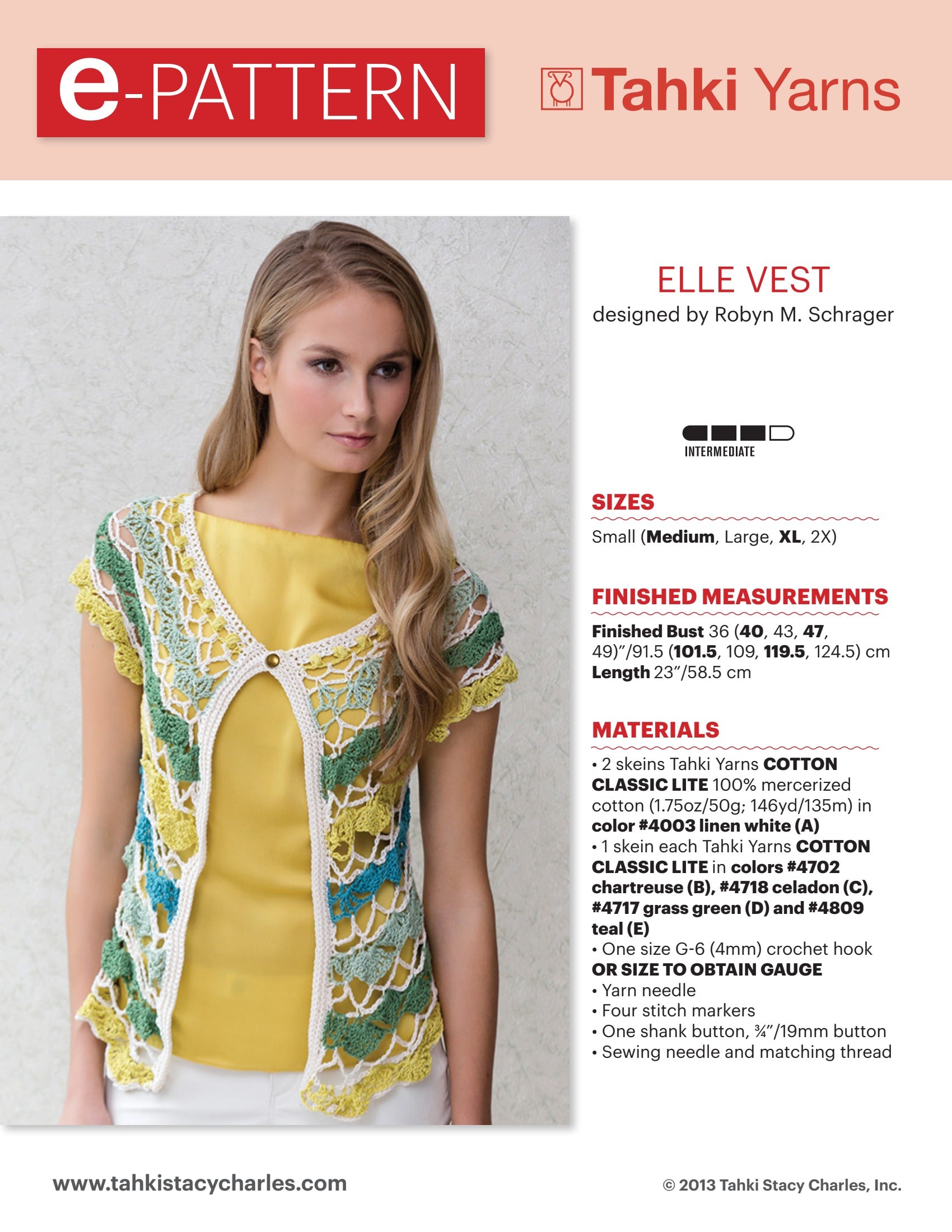 Tahki Yarns Elle Vest Crochet Pattern