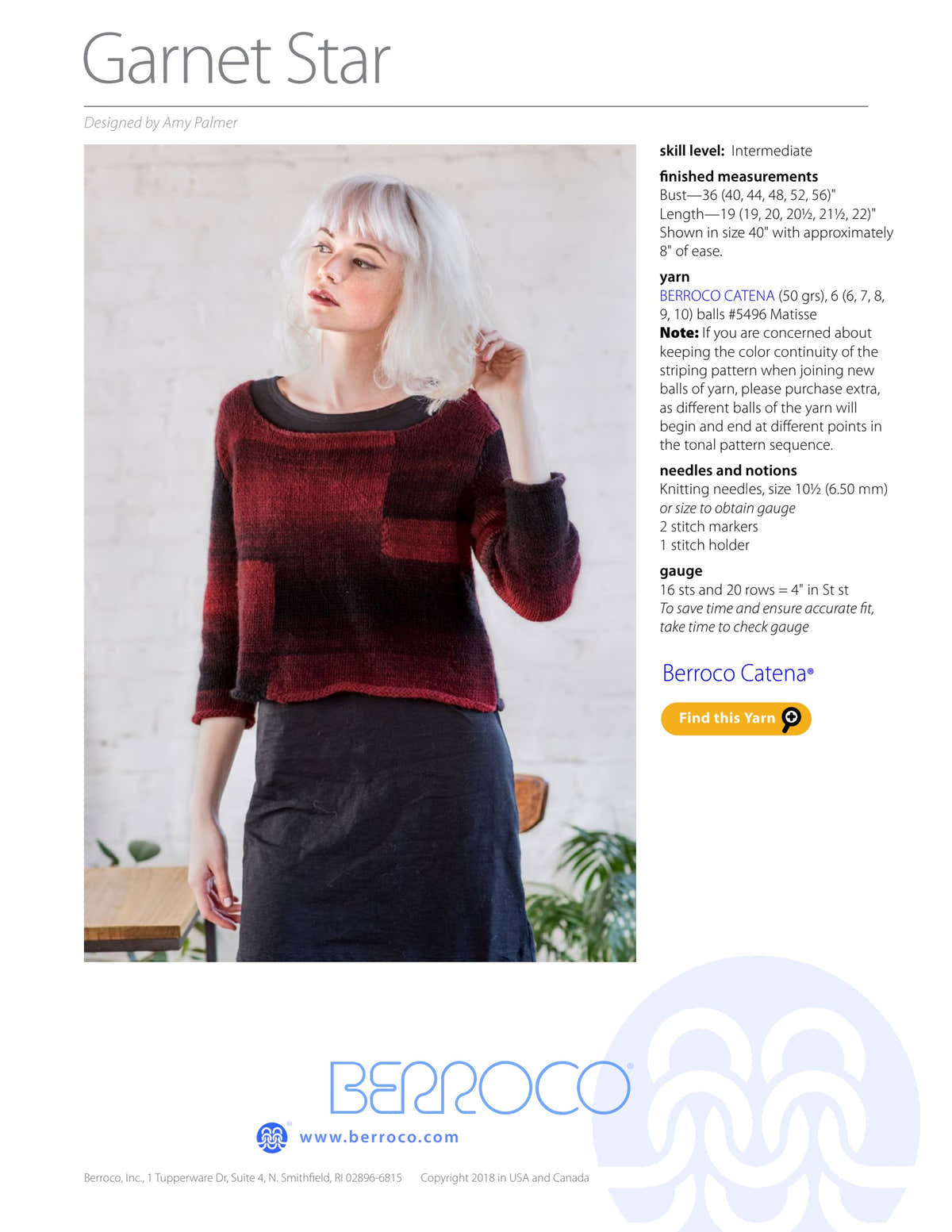 Berroco Garnet Star Jumper Knitting Pattern