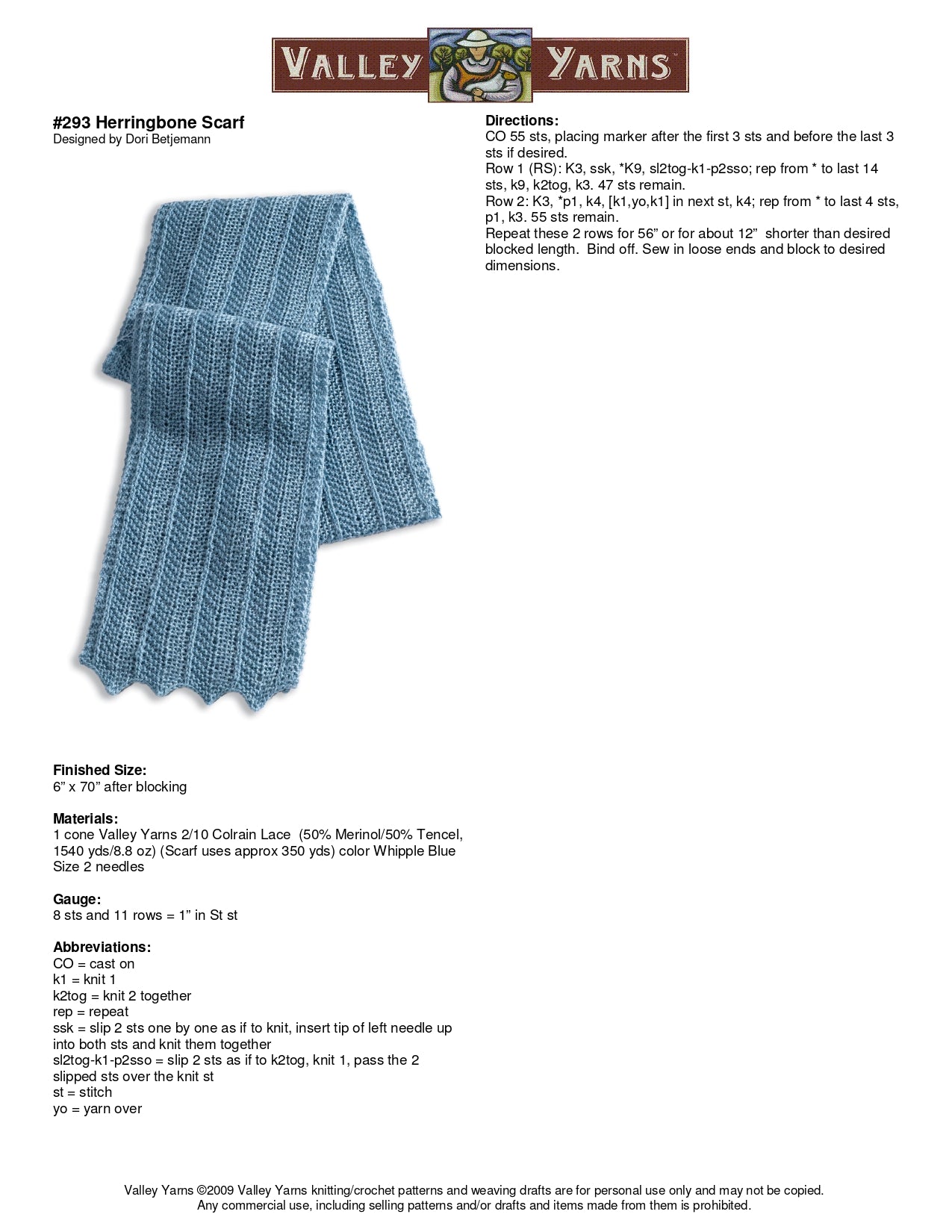 Valley Yarns Herringbone Scarf Knitting Pattern