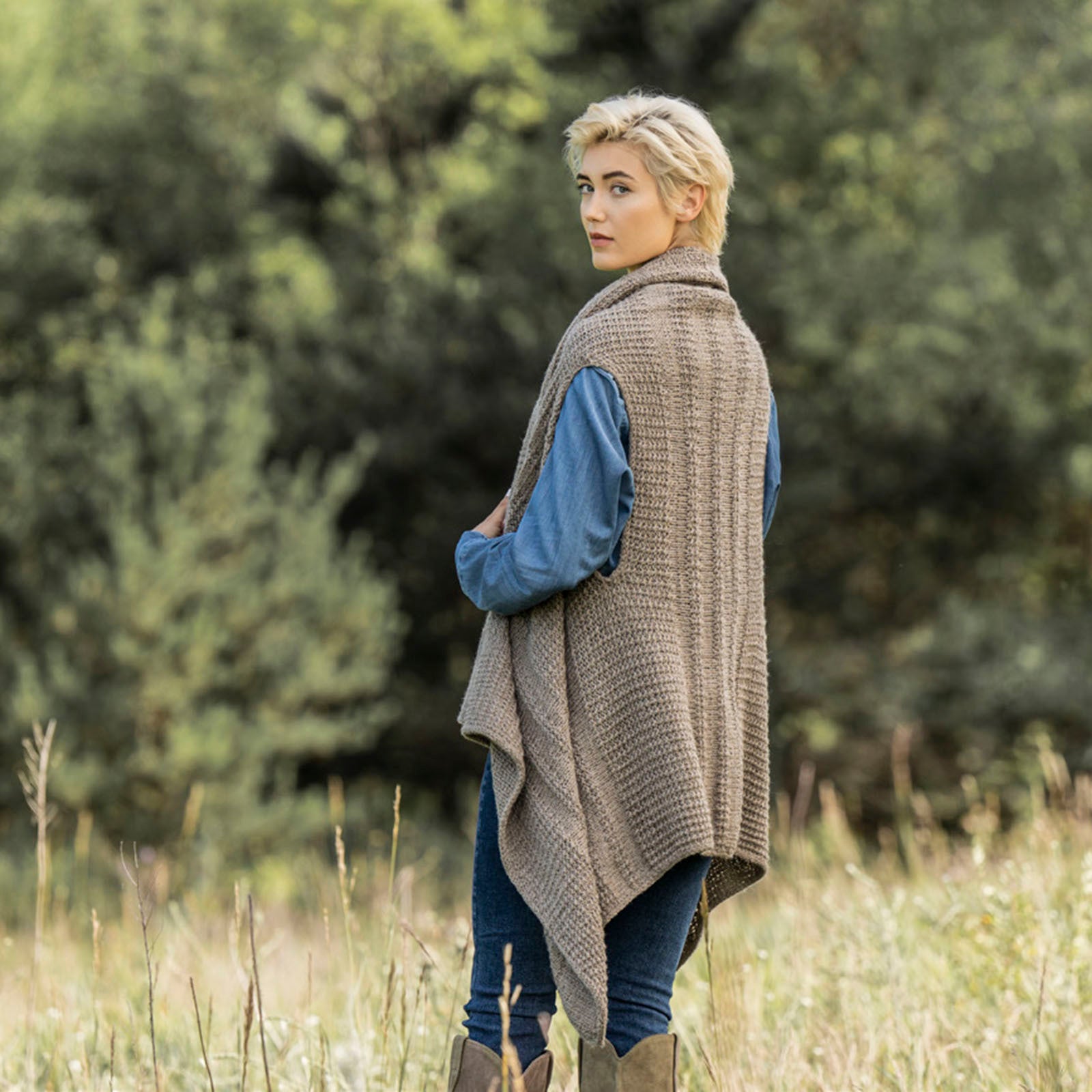 Blue Sky Fibers Maple Grove Vest Cardigan Knitting Pattern
