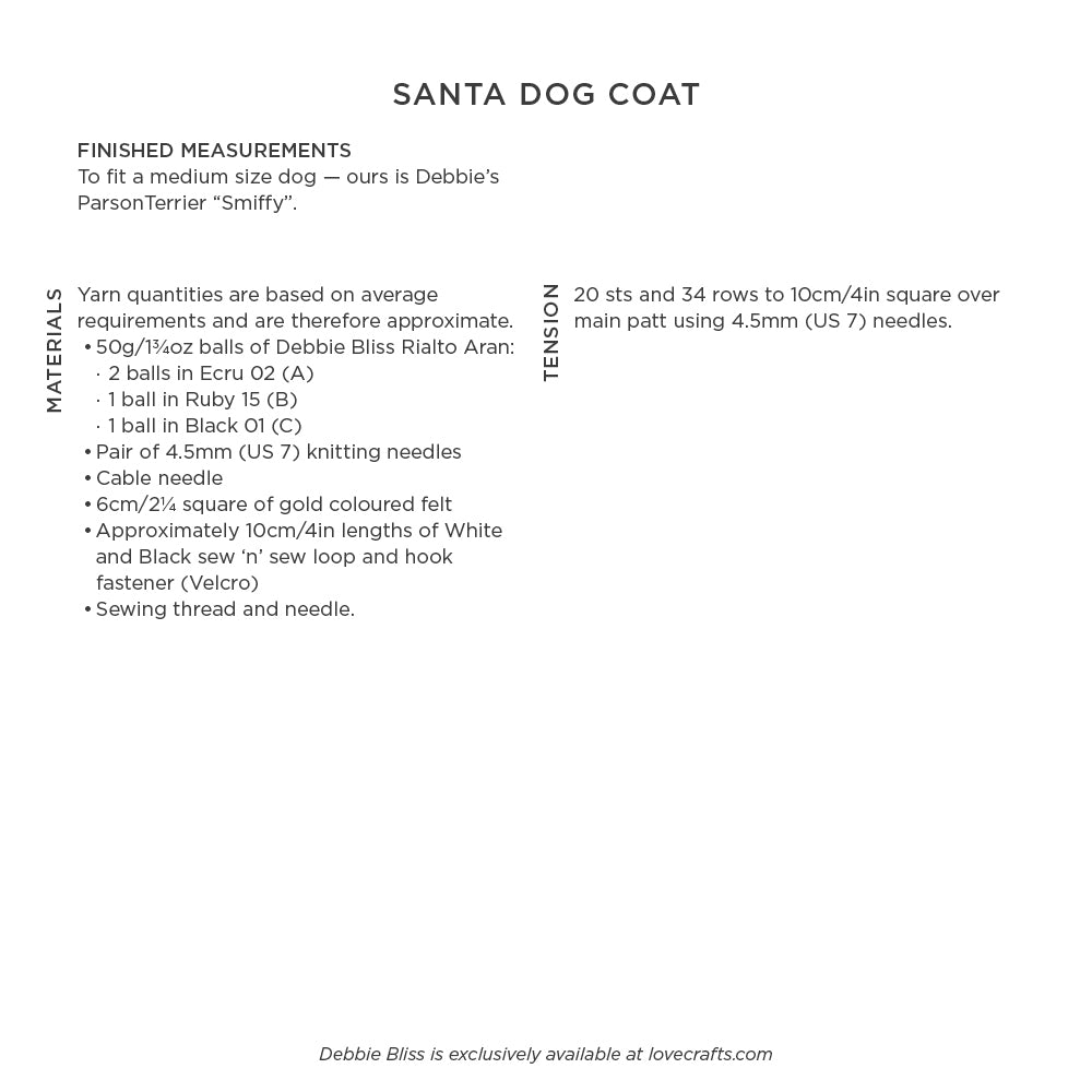 Debbie Bliss Santa Dog Coat Knitting Pattern