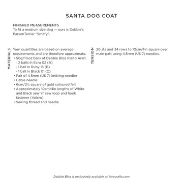 Debbie Bliss Santa Dog Coat Knitting Pattern
