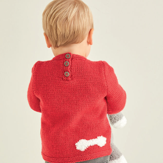 Sirdar Baby Sweater with Dog Motif Jumper Knitting Pattern