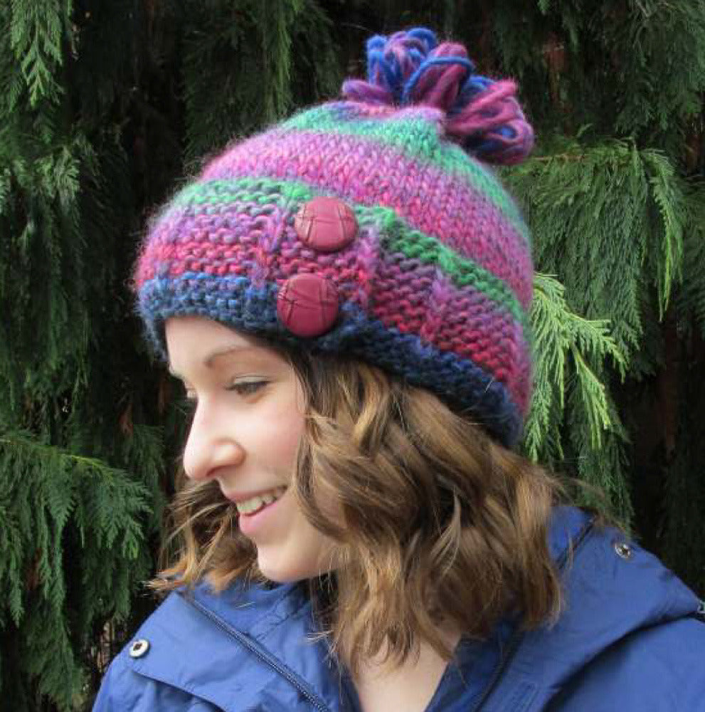 Slip Stitch Button Hat Knitting Pattern