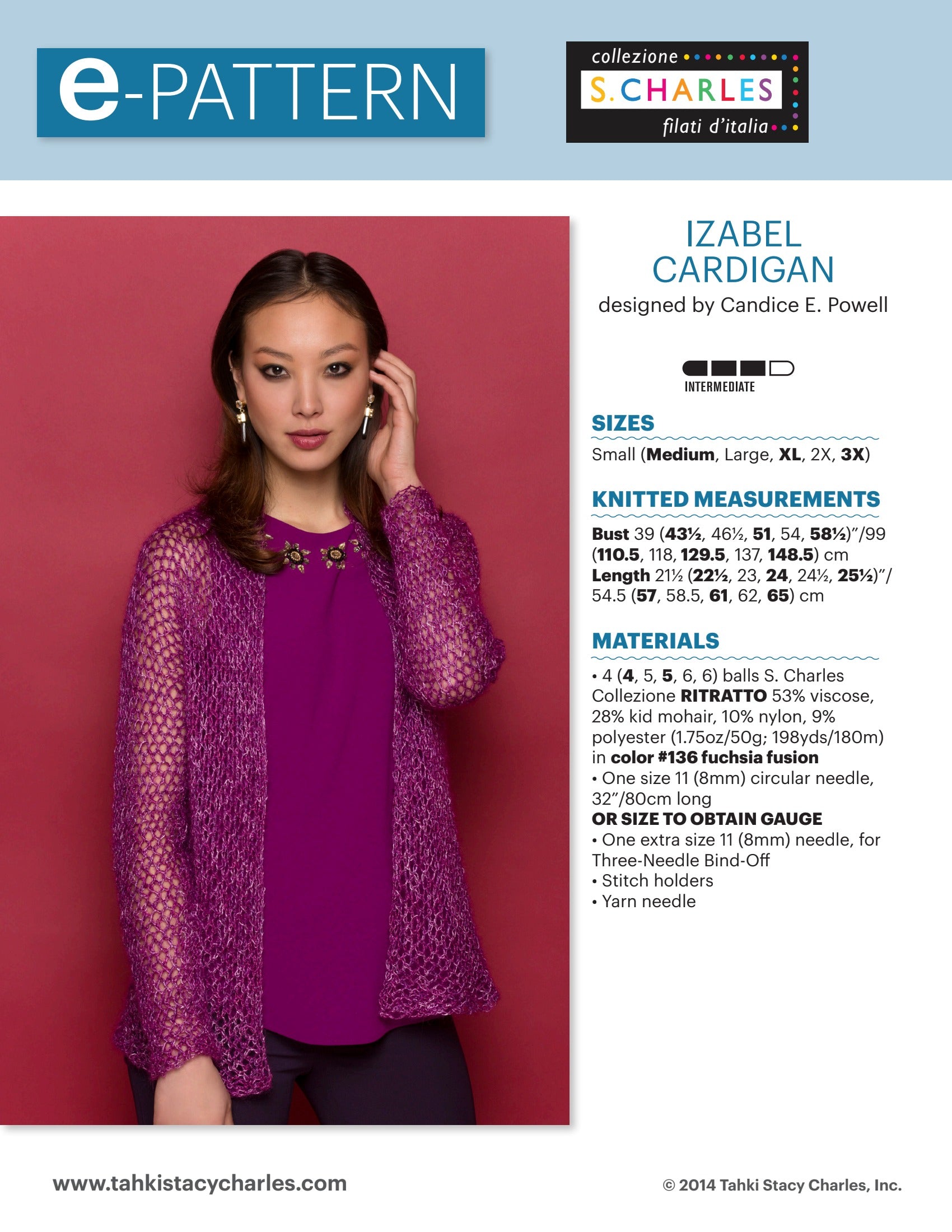 Stacy Charles Fine Yarns Izabel Cardigan Knitting Pattern