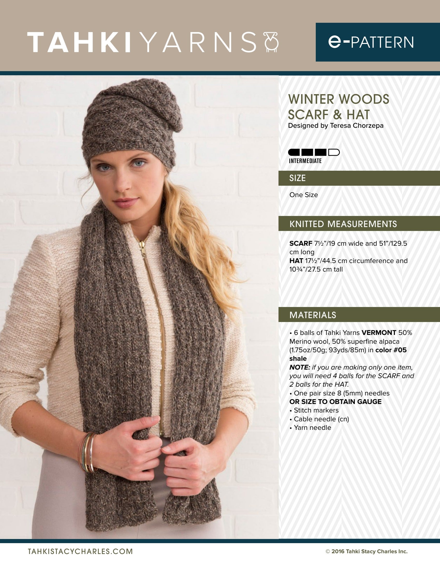 Tahki Yarns Winter Woods Scarf & Hat Knitting Pattern