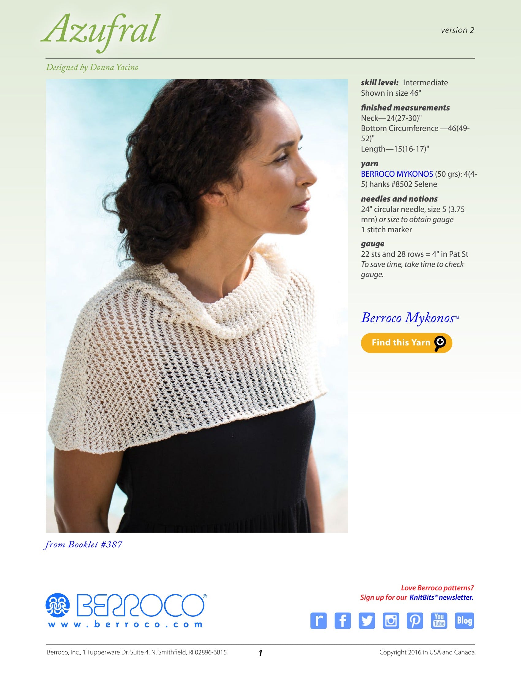 Berroco Azufral Cape Knitting Pattern