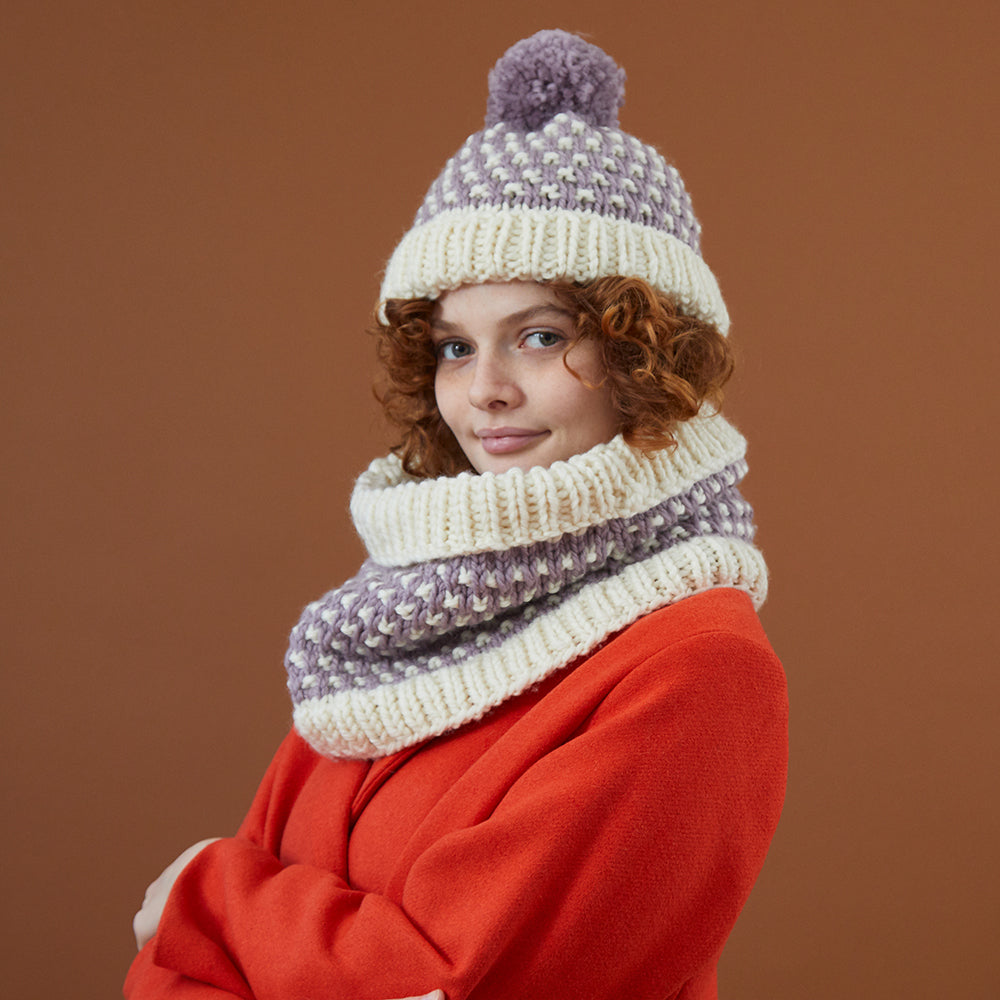 Debbie Bliss Dotty Cowl and Bobble Hat Knitting Pattern