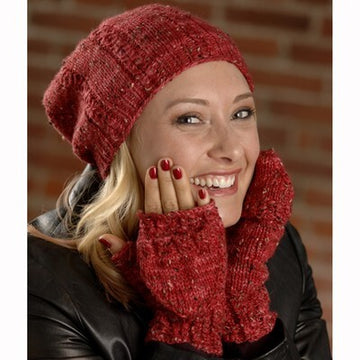 Plymouth Yarn 2611 Cable Rib Hat and Flip Top Mitts