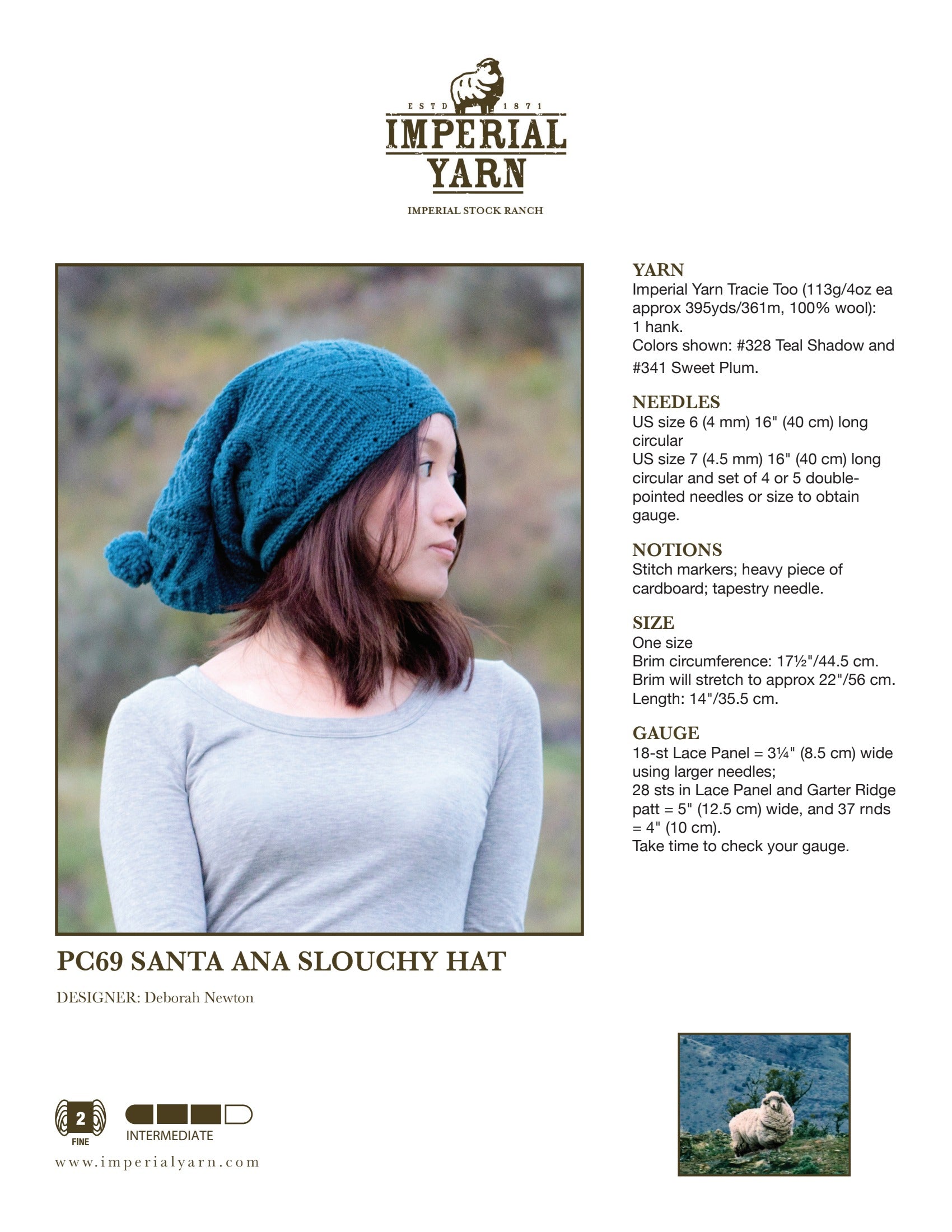 Imperial Yarn Santa Ana Slouchy Hat Knitting Pattern