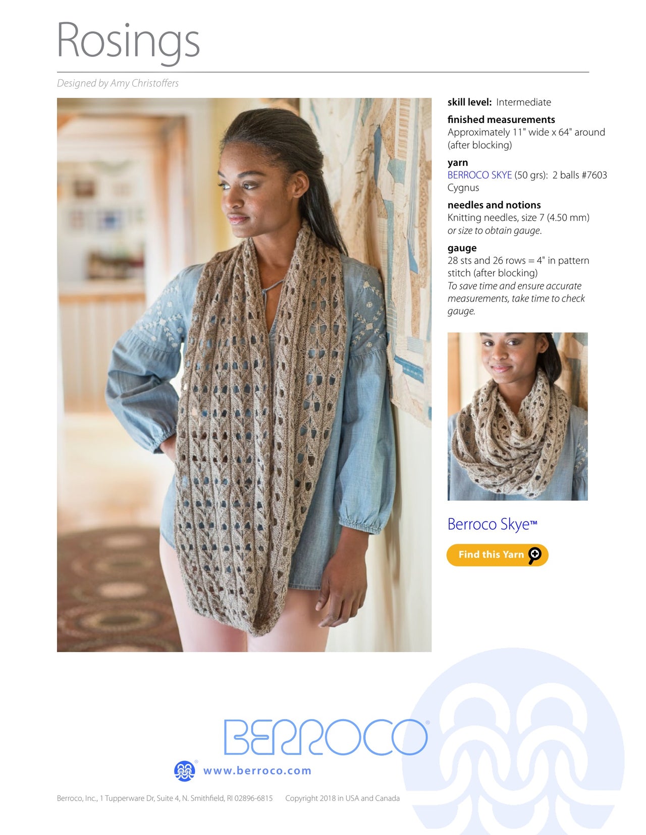 Berroco Rosings Cowl Knitting Pattern