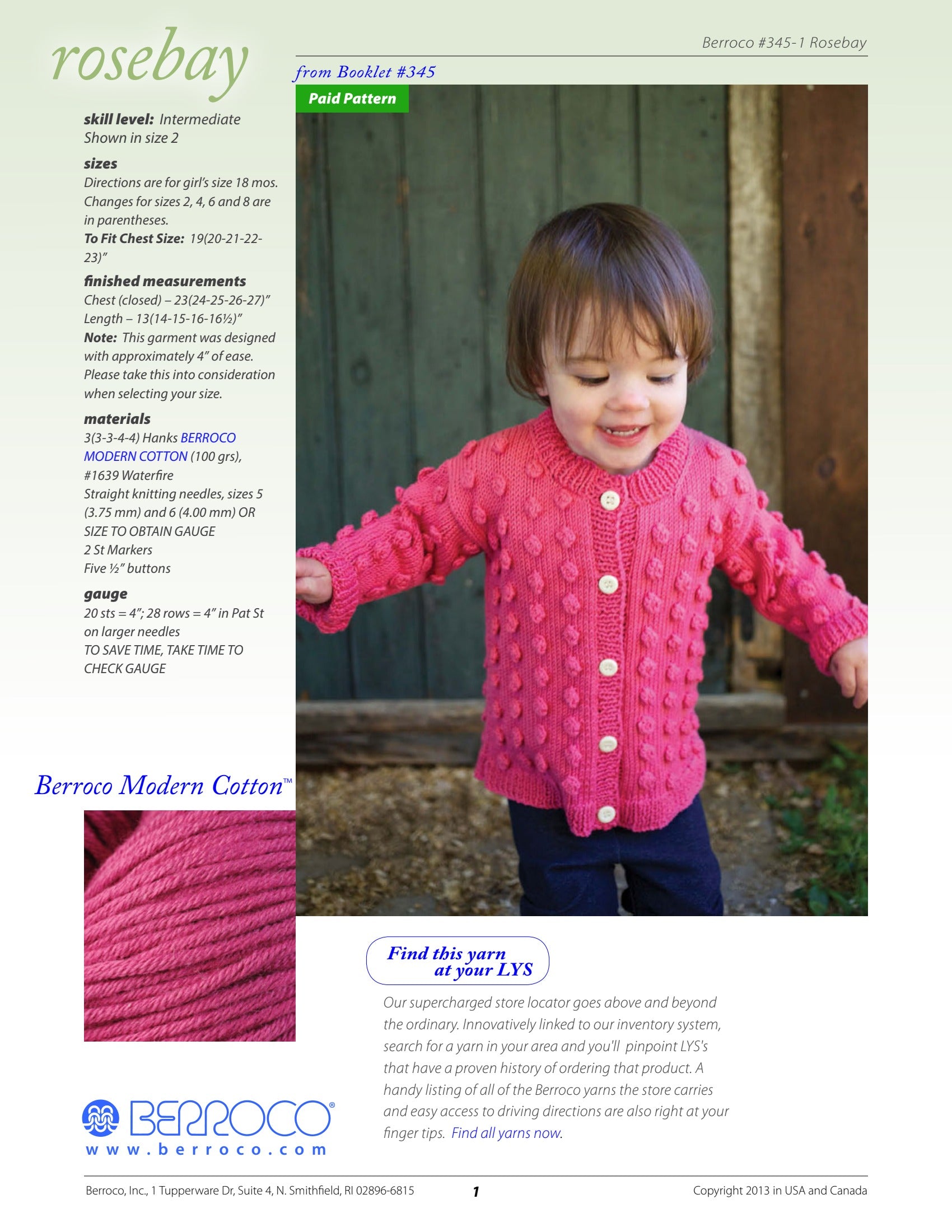 Berroco Rosebay Cardigan Knitting Pattern