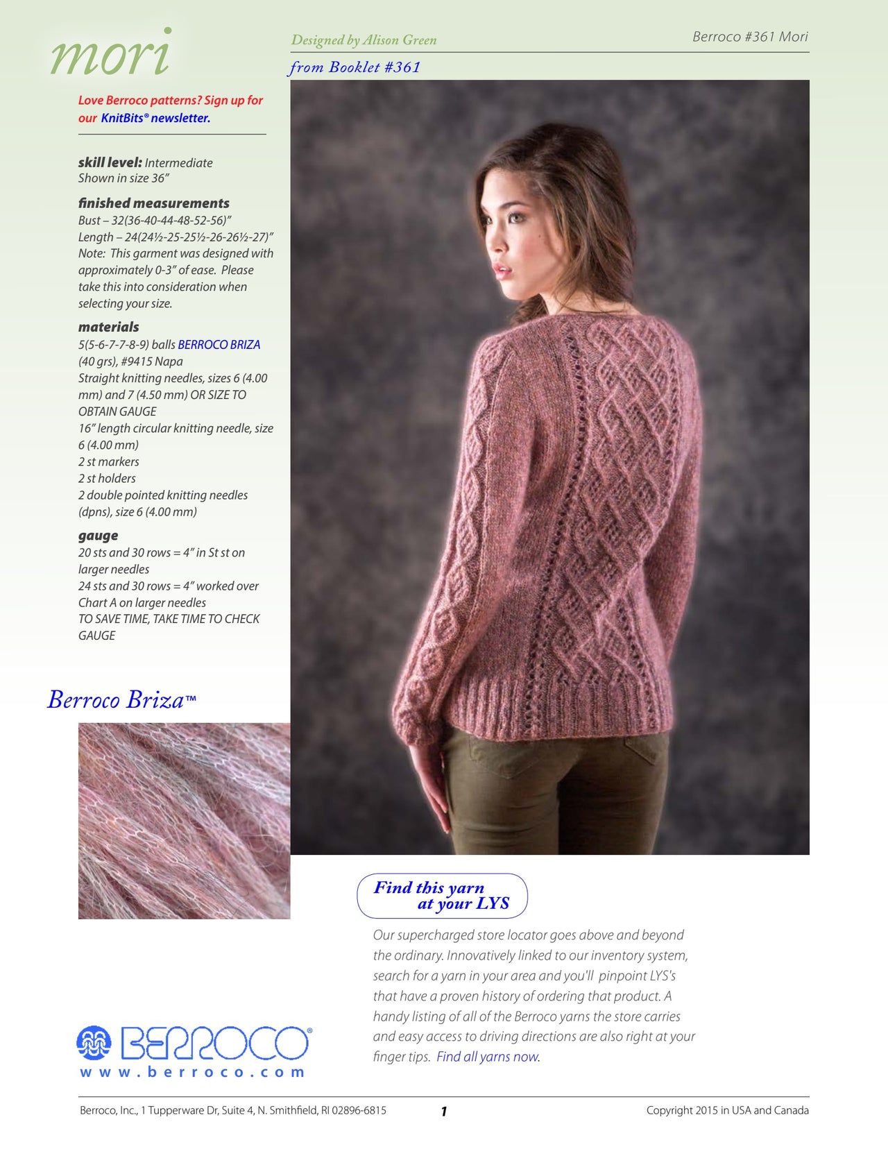 Berroco Mori Jumper Knitting Pattern