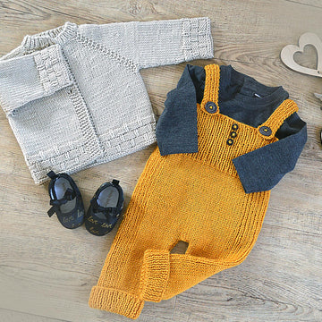 Tiny tots top down cardigan and overalls - P116