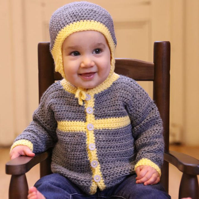 Plymouth Yarn Crocheted Cottage Baby Cardigan and Hat